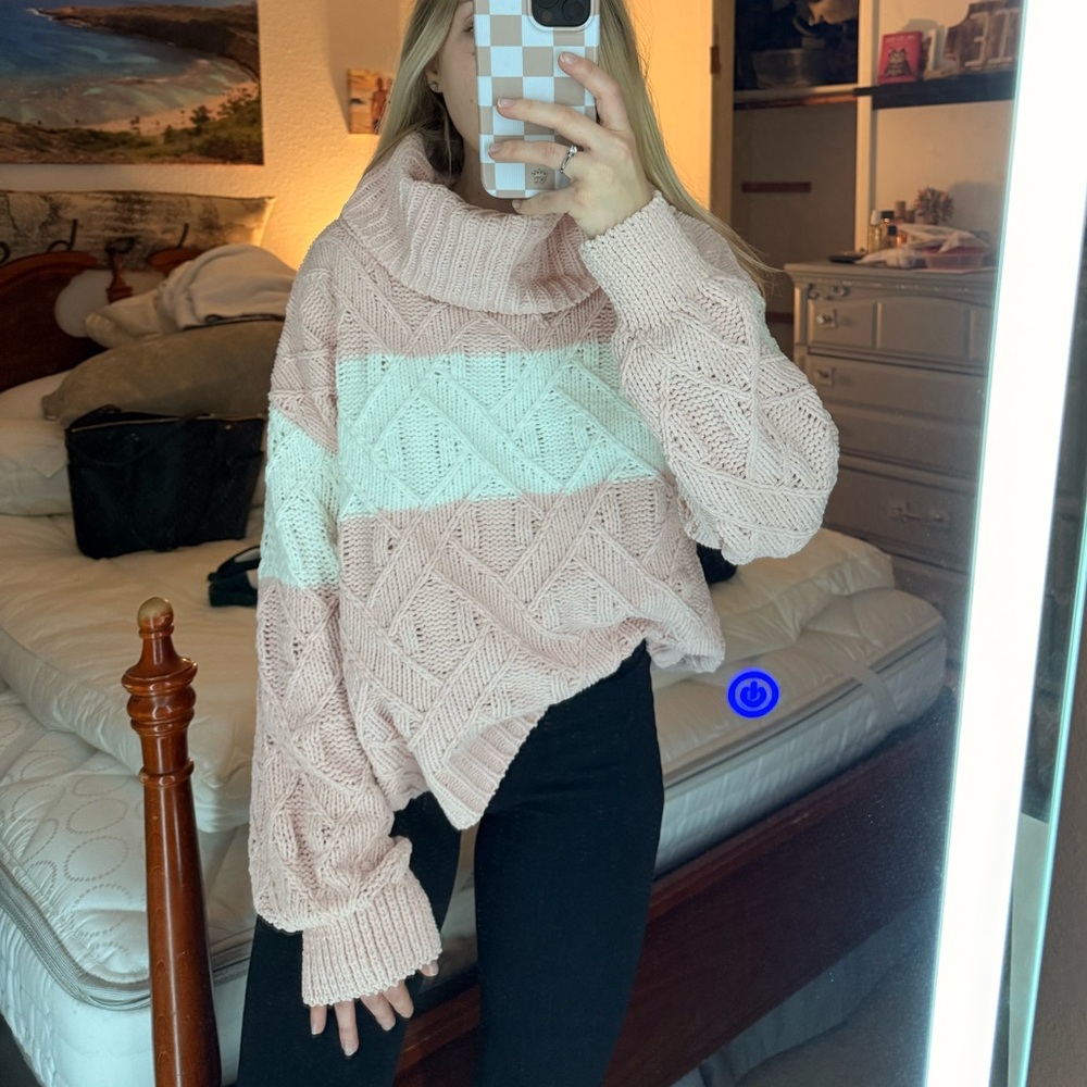Francesca's Collections Blush and Cream Turtleneck Sweater
